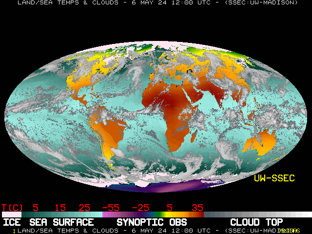 worldwide land and sea temps and clouds Radar
