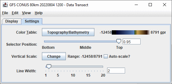 Image 2: Settings Tab of the Data Transect Window