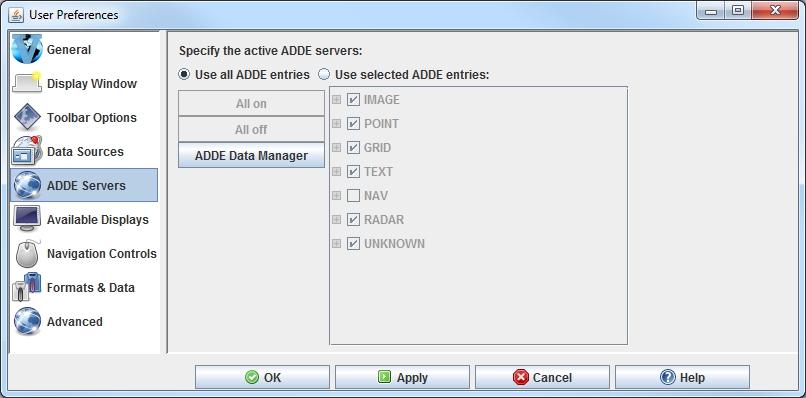 Image 1: ADDE Servers Preferences (Default)