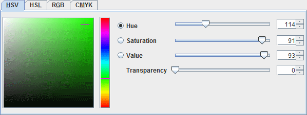 Image 6: The HSV Hue Tab, Set on Green With High S and High B