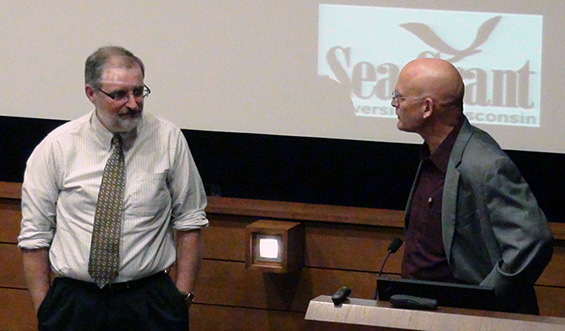 Sea Grant Institute Director James Hurley answers questions about his presentation.