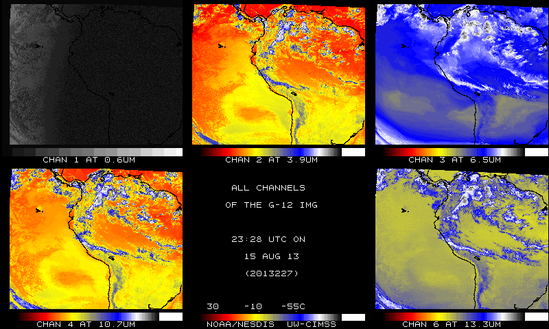 Images from 15 August 2013, the last day of data transmission for GOES-12.  Image Credit:  CIMSS.