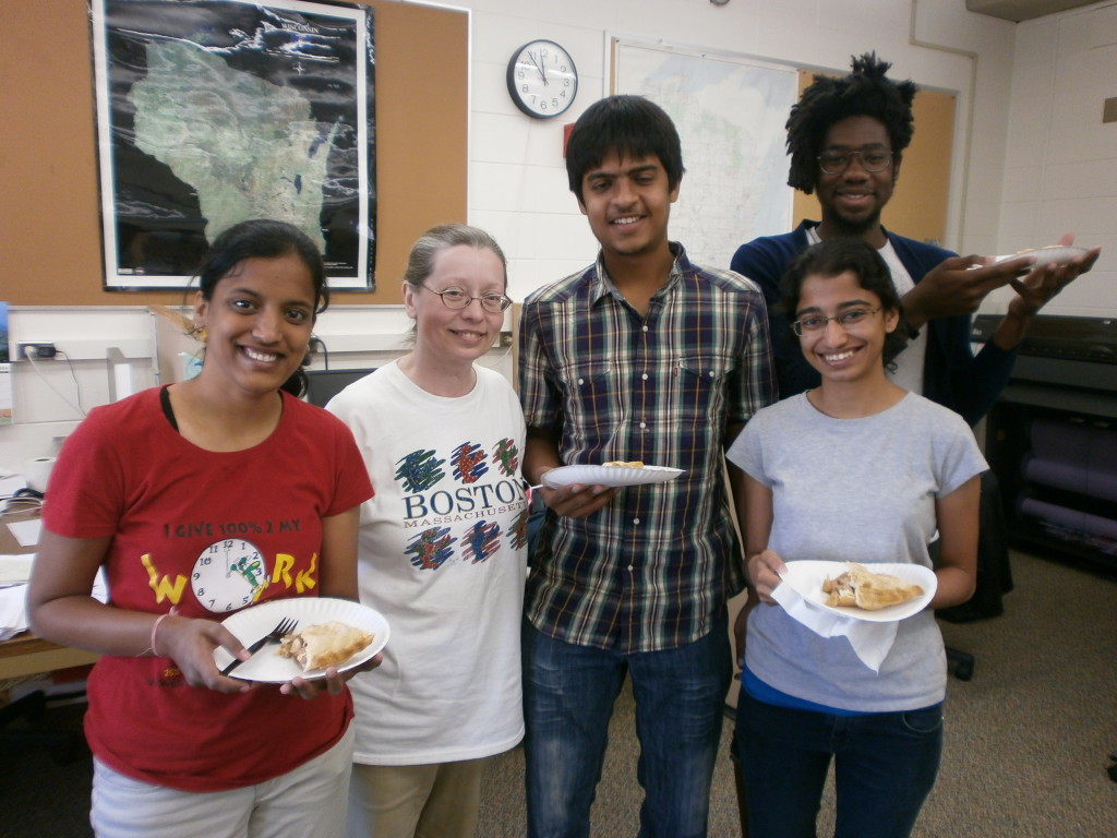 From left to right, Bose scholar Prachi Bedekar, SSEC scientist and mentor Rose Pertzborn, Bose scholar Mihir Kulkarni, Bose scholar Neha Joshi, and 12th floor researcher Eric Smith.