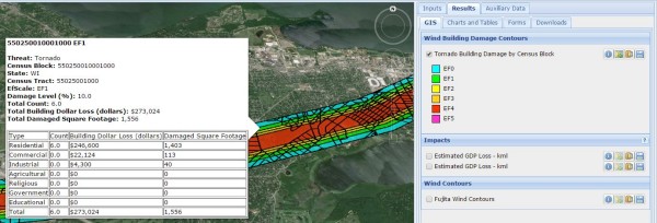 Tornado Model estimated damages and losses.