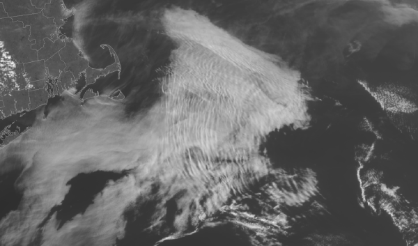 Suomi NPP VIIRS Visible (0.65 µm) imagery of an atmospheric bore over New England on May 8, 2015. Credit: CIMSS.