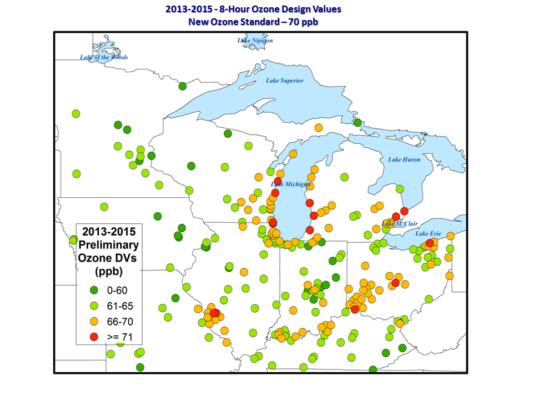 Great Lakes ozone values from 2013-1015