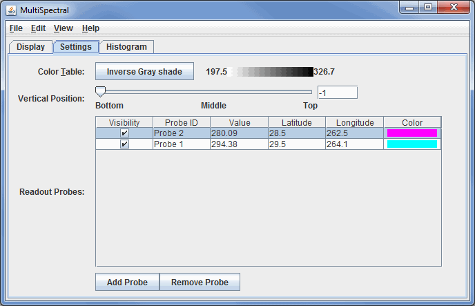 Image 3: Settings Tab of MultiSpectral Display Controls Window