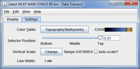 Settings tab of the Data Transect Window