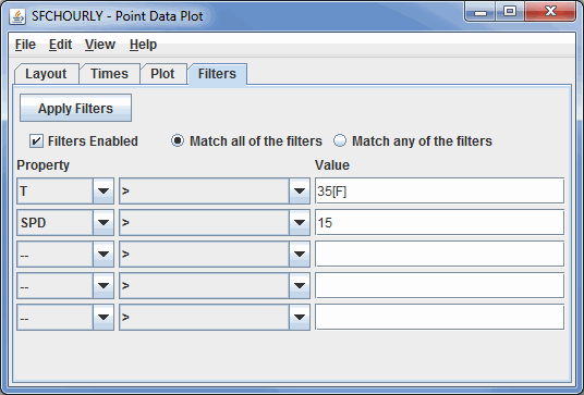 Image 5: Filters Tab of Point Data Plot Controls Dialog