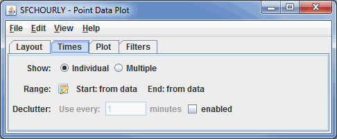 Times tab of Point Data Plot Controls window