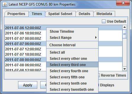 Image 4: Times Tab of the Subset Menu