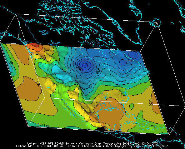 Image 11: Color-Filled Contours Over Topography Display Overlaid with the Contours Over Topography Display