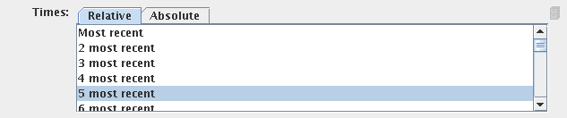Relative tab of the Times selection menu