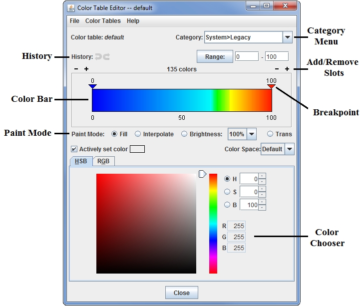 Image 1: The Color Table Editor