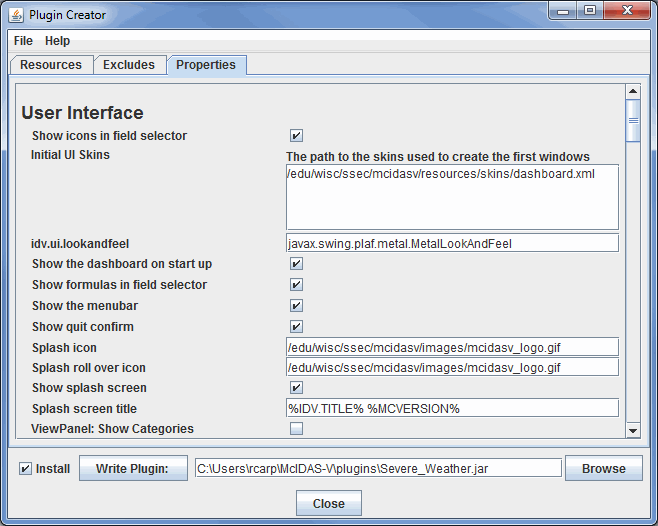 Image 3: Properties Tab of the Plugin Creator