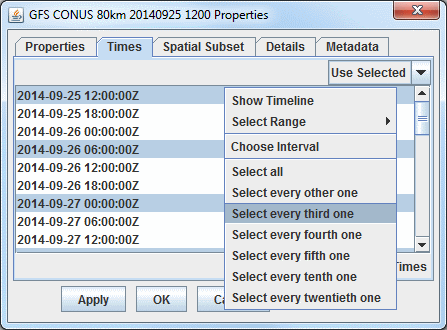 Image 4: Times Tab of the Subset Menu
