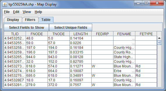 Image 3: Table Tab of the Shapefile Controls Properties Dialog