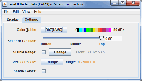 Image 2: Settings Tab of the Radar Cross Section Controls