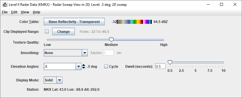 Image 1: Level II Radar Sweep Controls Properties Dialog