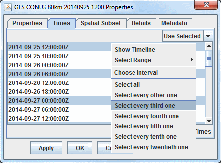 Image 4: Times Tab of the Data Sources Properties Window