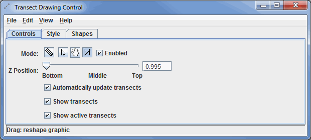 Image 1: Controls Tab of the Transect Drawing Control Properties Dialog
