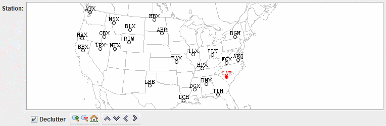 Radar map station selection panel