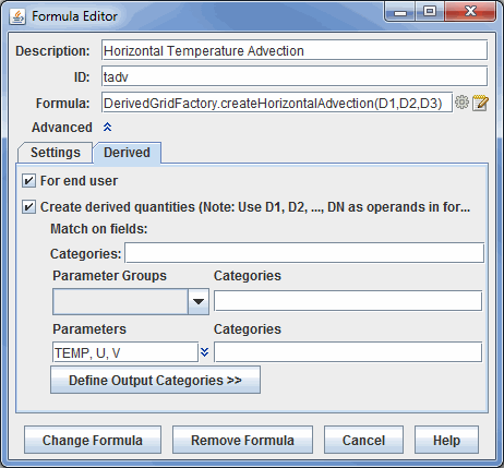 Image 2: Derived Tab of the Formula Editor Dialog