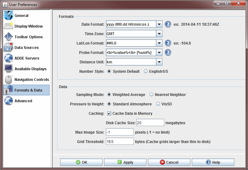 Image 1: Formats and Data Preferences (Default)