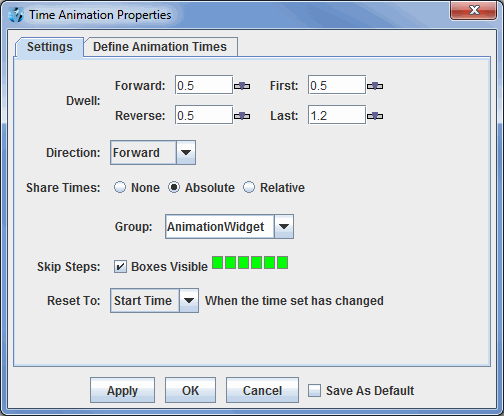 Image 2: Settings Tab of the Time Animation Properties Dialog