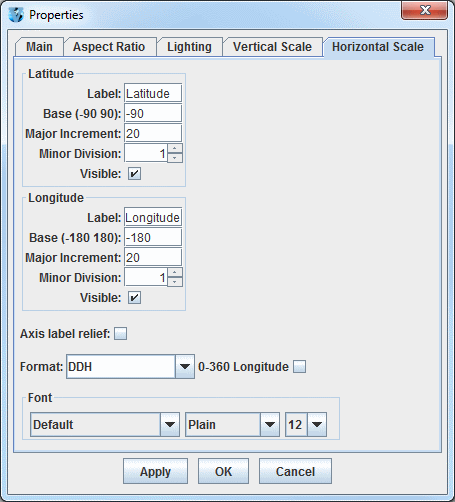 Image 6: Horizontal Scale Tab of the Properties Dialog (Default)