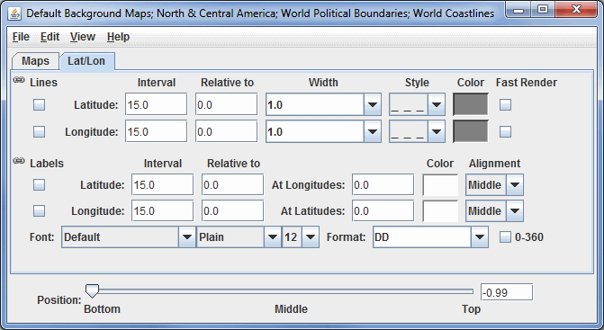 Image 2: Lat/Lon Tab of the Map Controls Window