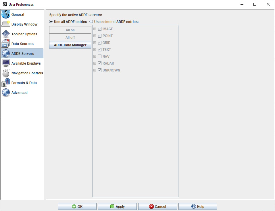 Image 1: ADDE Servers Preferences