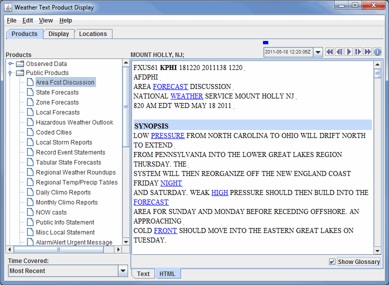 Image 2: Area Forecast Discussion in the HTML View