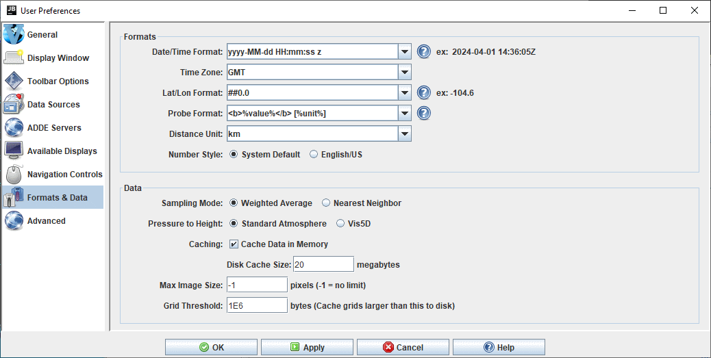 Image 1: Formats and Data Preferences (Default)