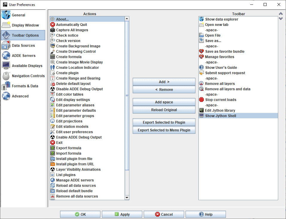 Image 1: Toolbar Options Preferences (Default)