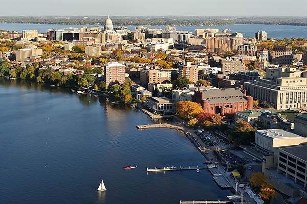 Aerial view of Madison's Isthmus